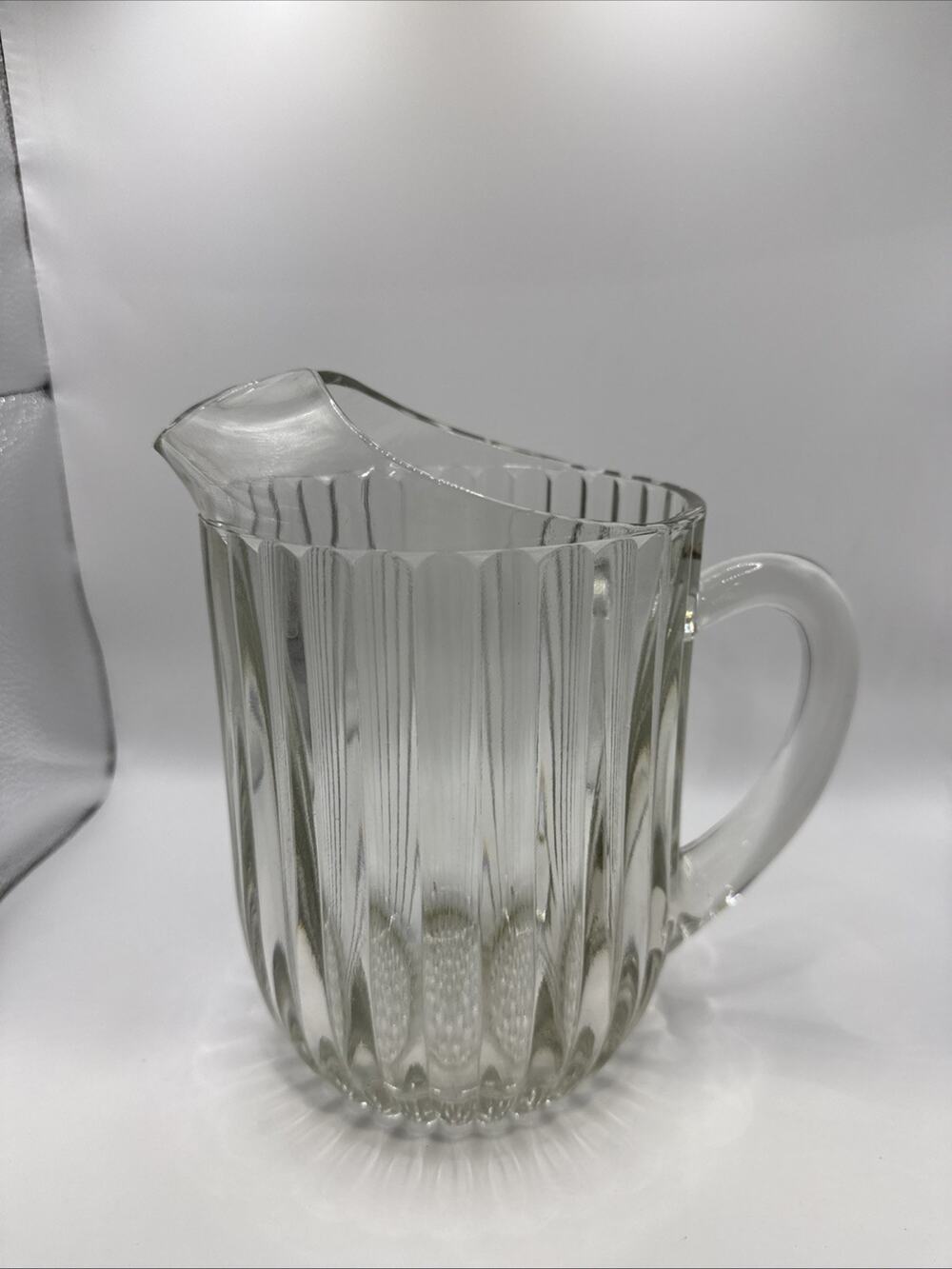 Vintage Glass Beer Pitcher Very Heavy Pebbled Bottom Mancave, Pub, Bar